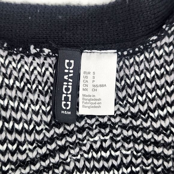 H&M Jacquard Knit Cardigan Size Small Womens Black White Long Sleeves Open Front - Picture 3 of 6